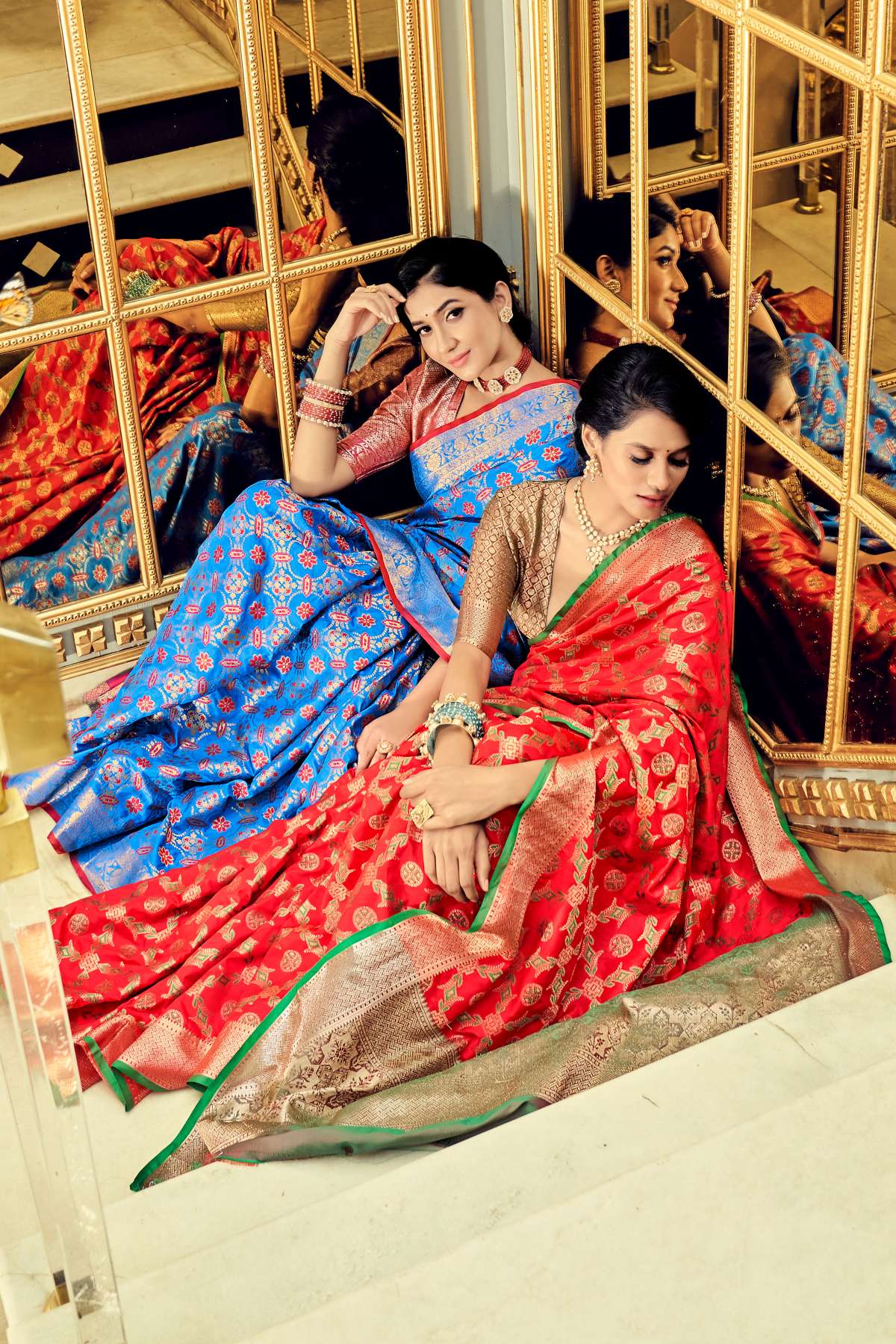 Women's Cerulean Blue Banarasi Saree - Karagiri