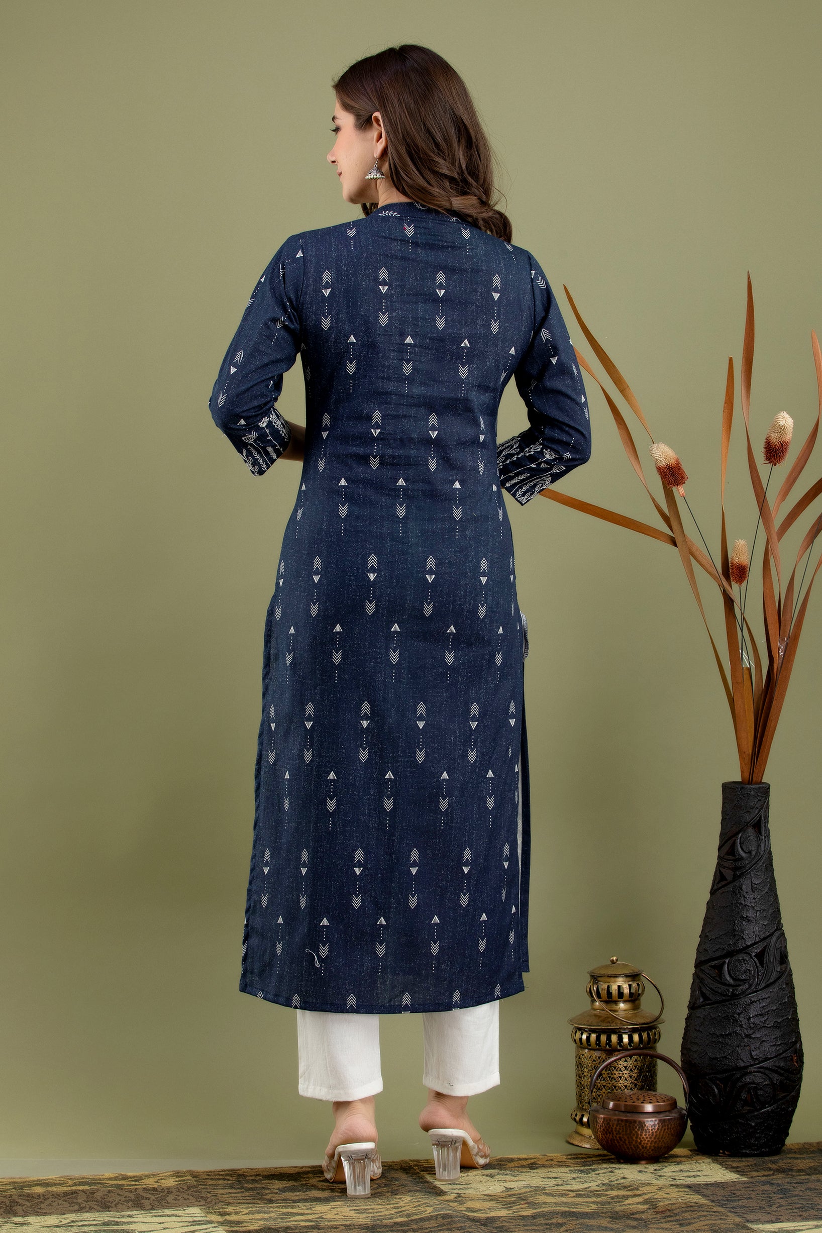 Women's Blue embroidered deniem blend kurti - MISSKURTI