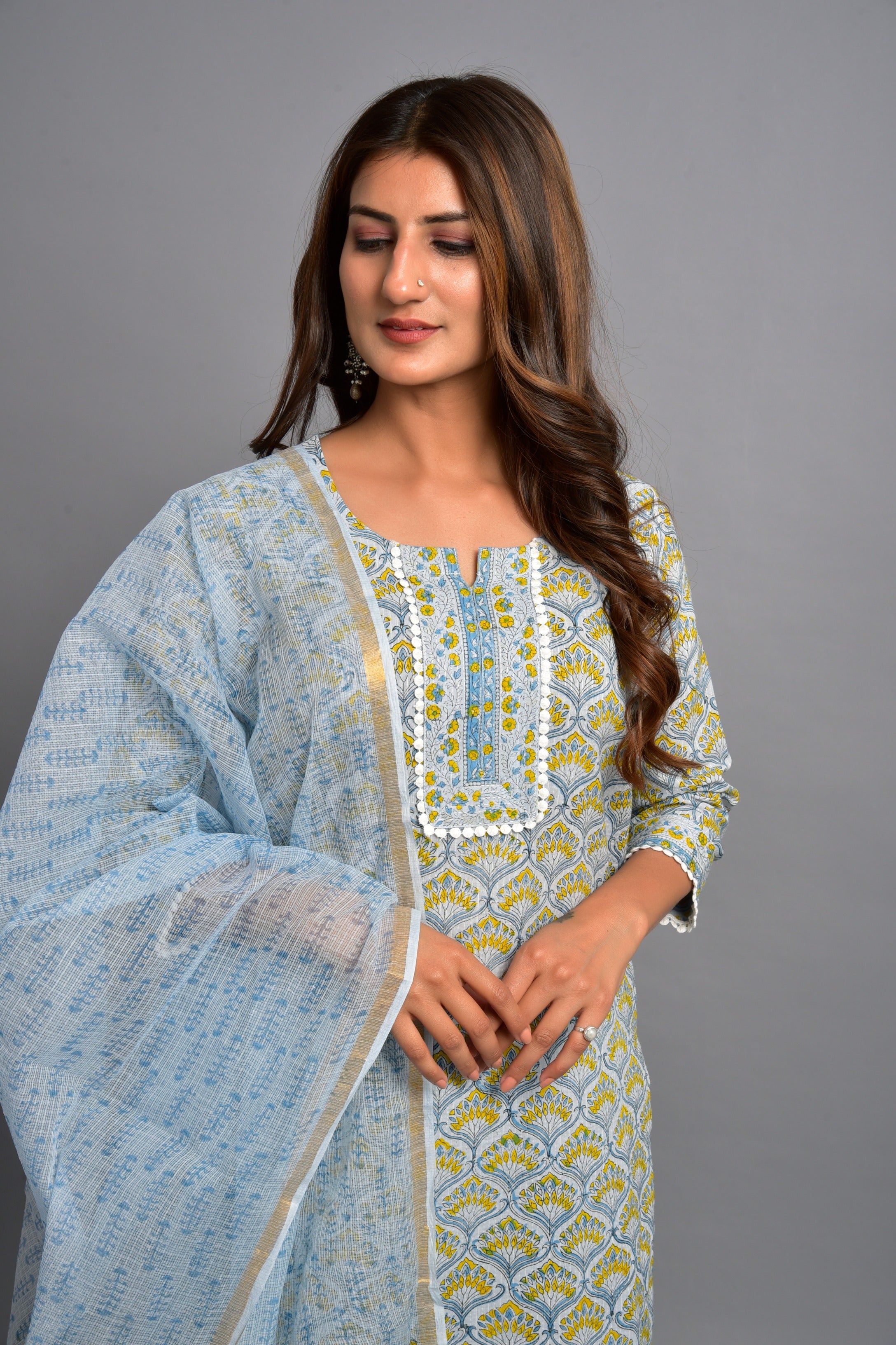 Women's Gaurangi Suit Set - Powder Blue - Kiswah