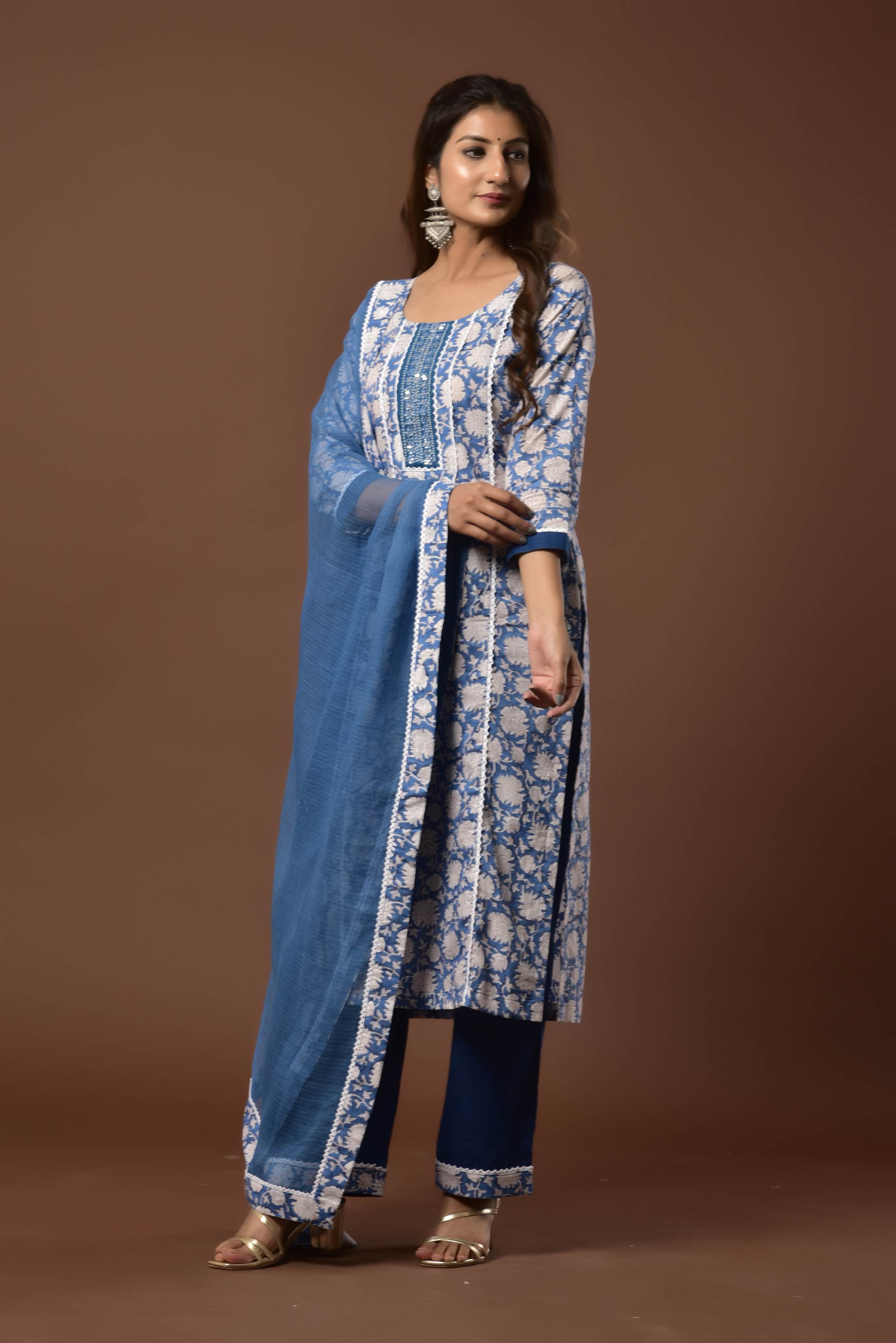 Women's Blue floral suit set - Kiswah