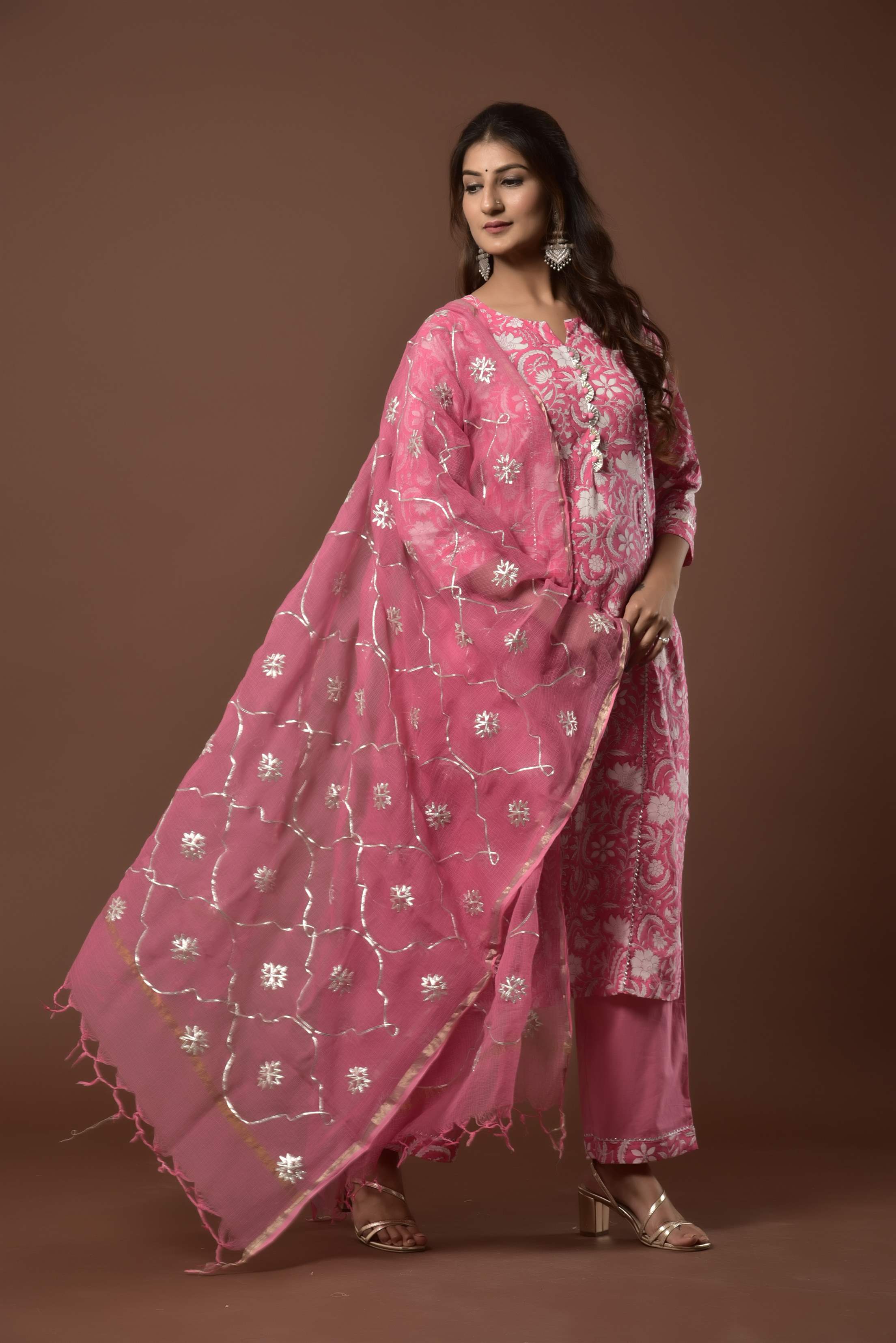 Women's Pink Gota Dupatta Suit Set - Kiswah