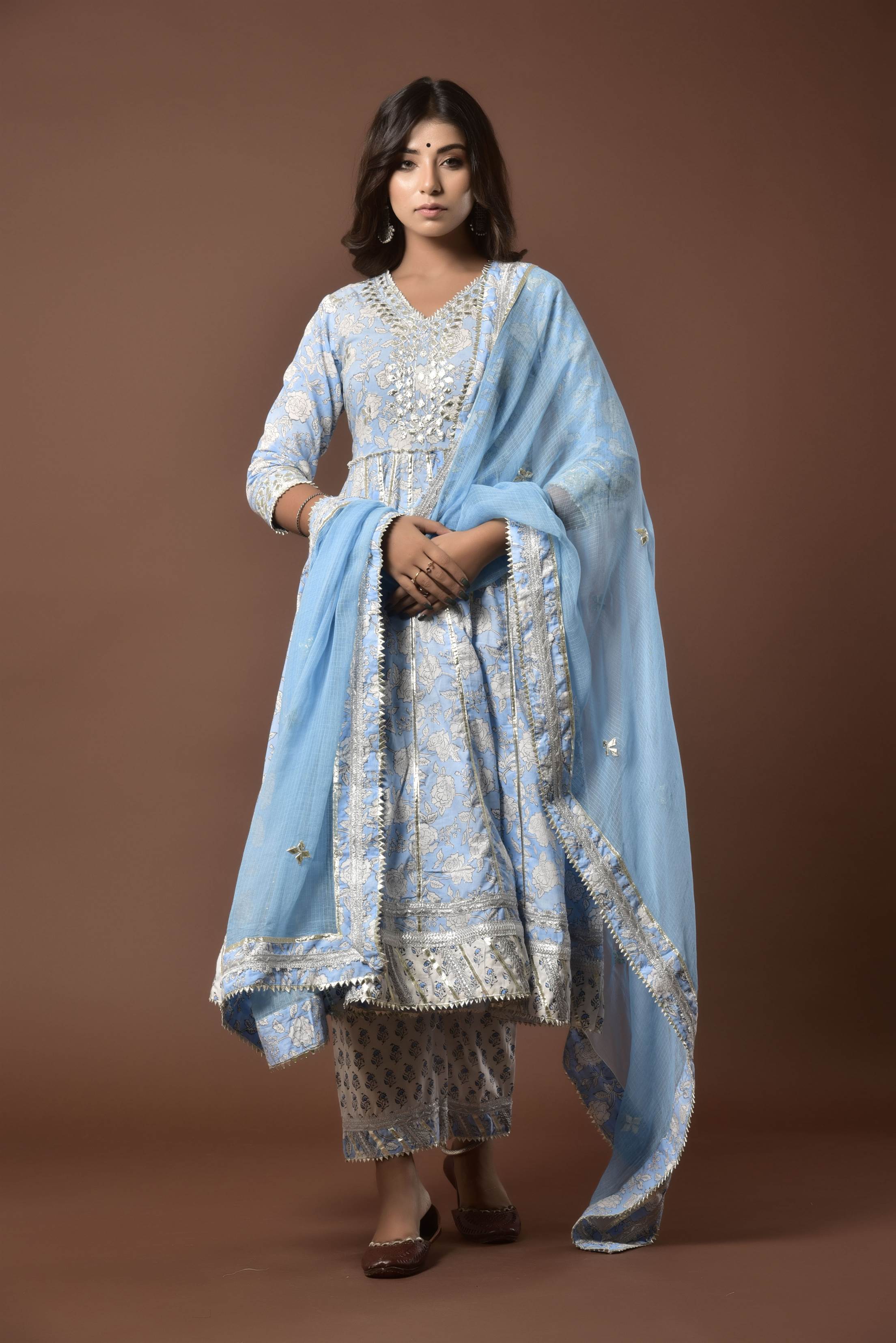 Women's Ambar Firozi Kalidar Suit Set - Kiswah