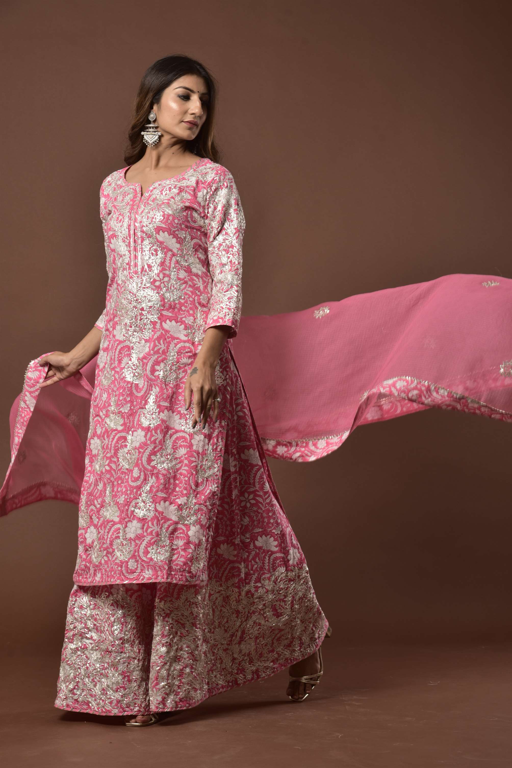 Women's Pink Gota Delight Suit Set - Kiswah