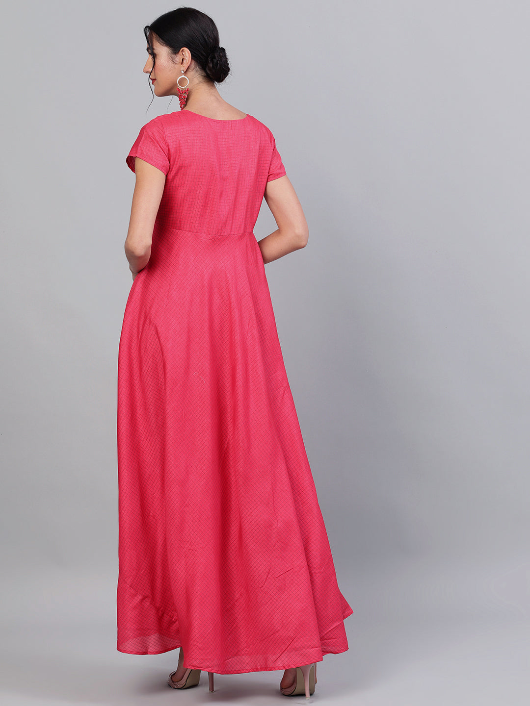 Women's Pink Flared Maxi Dress - Aks