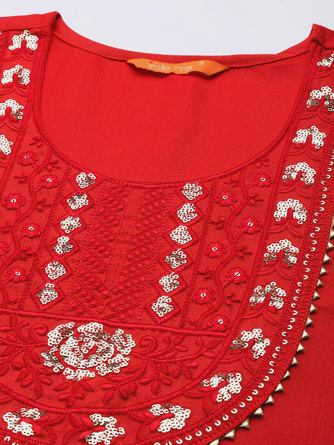 Women's Red Embroidered Straight Kurtas - Indo Era