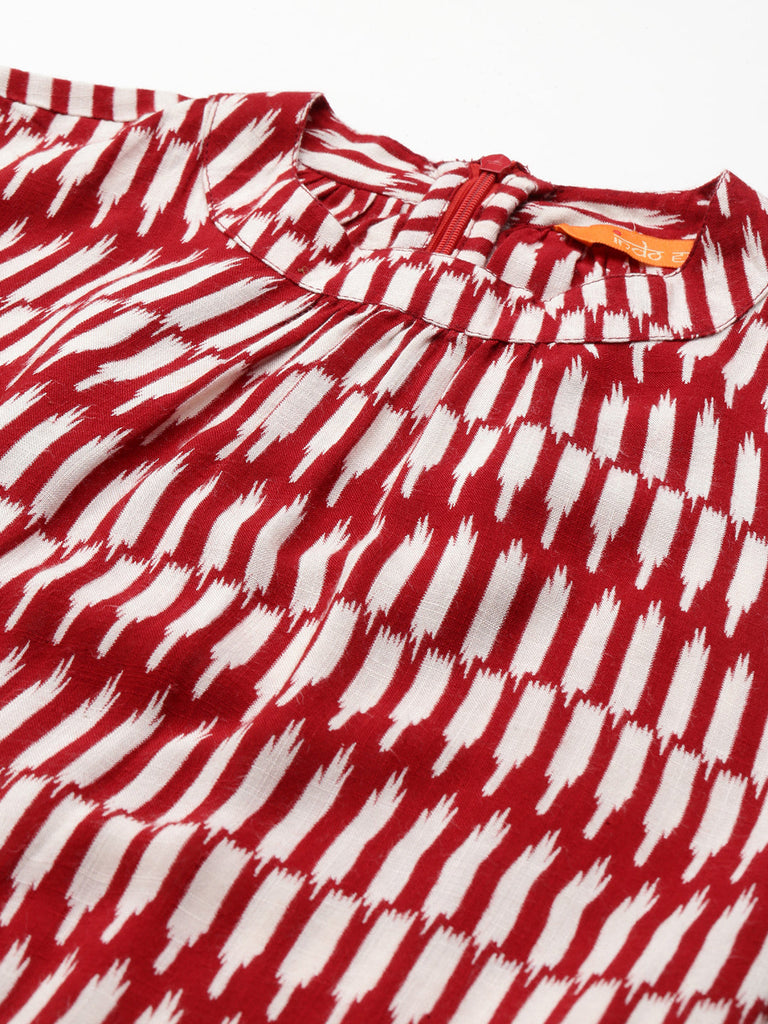 Women's Red Printed A-Line Kurta