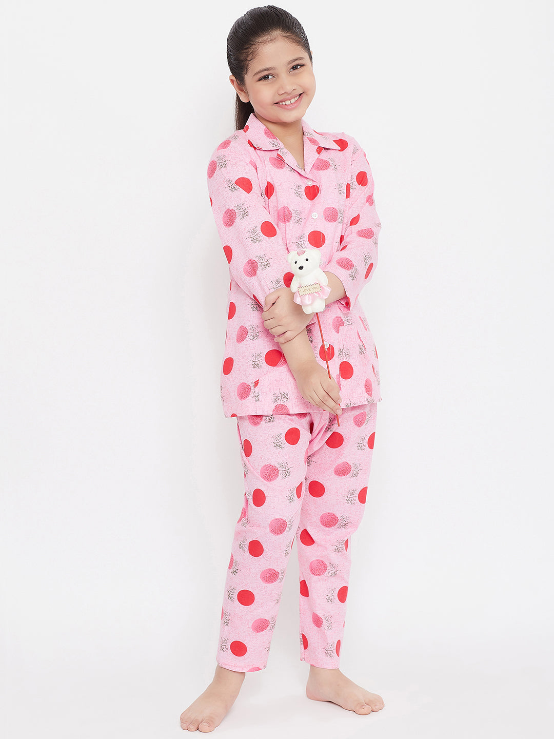 Girl's Pink & White Printed Rayon Nightsuit (Pack of 2) - NOZ2TOZ KIDS