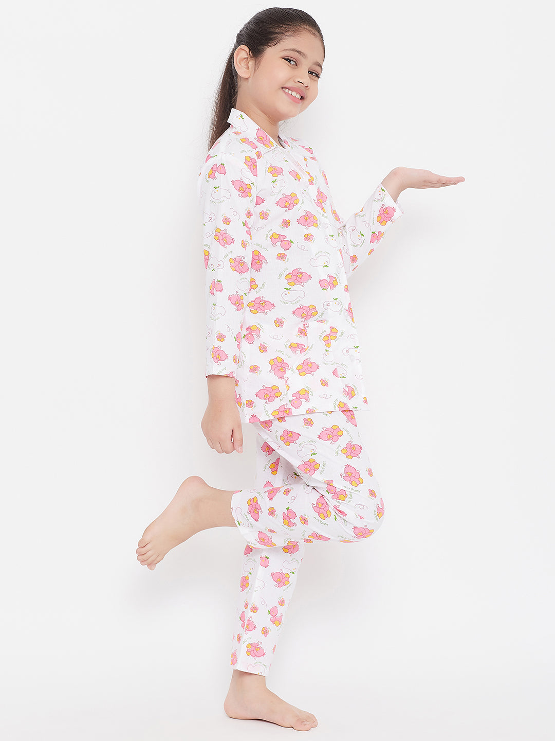 Girl's White & Peach Printed Rayon Nightsuit (Pack of 2) - NOZ2TOZ KIDS
