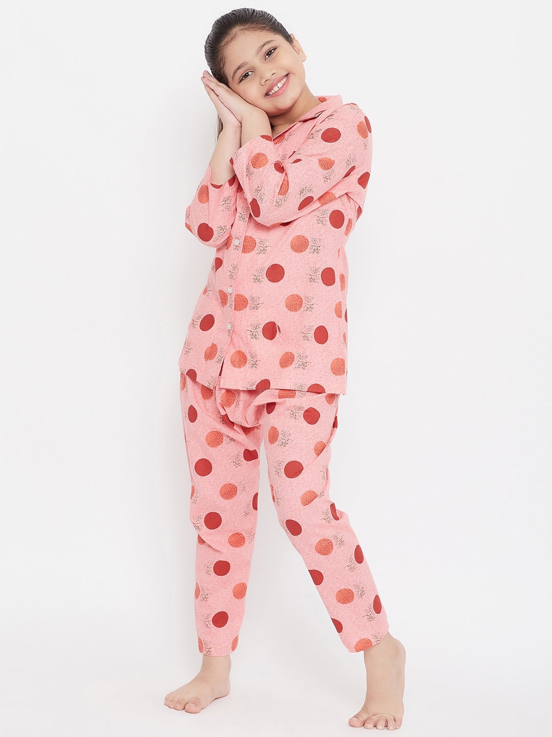 Girl's Peach & White Printed Rayon Nightsuit (Pack of 2) - NOZ2TOZ KIDS