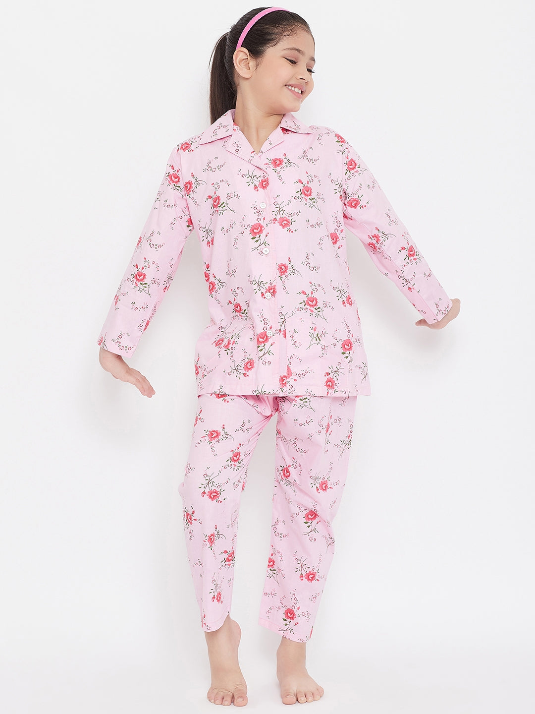 Girl's White & Pink Printed Rayon Nightsuit (Pack of 2) - NOZ2TOZ KIDS