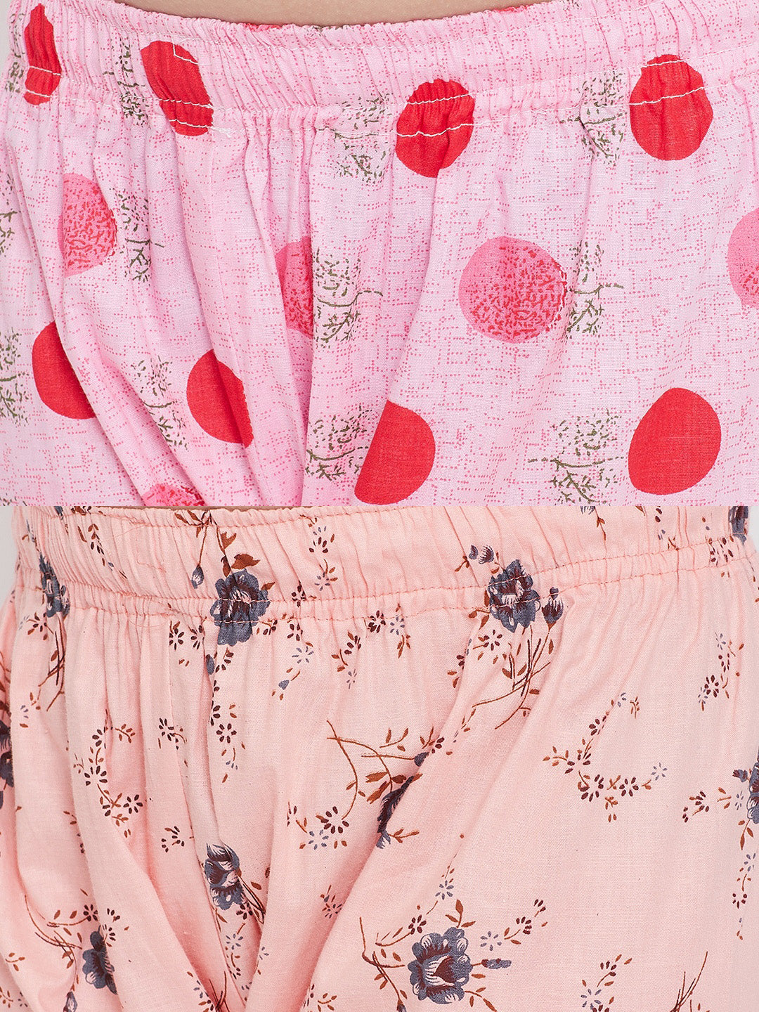 Girl's Pink & Peach Printed Rayon Nightsuit (Pack of 2) - NOZ2TOZ KIDS