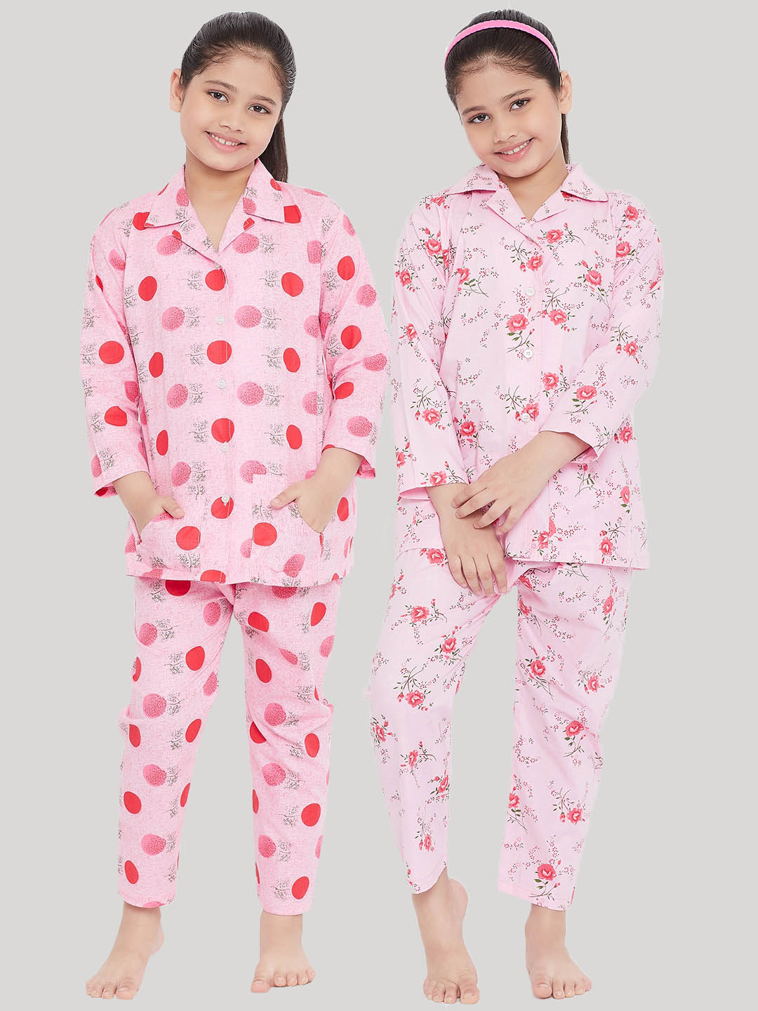 Girl's Pink & Pink Printed Rayon Nightsuit (Pack of 2) - NOZ2TOZ KIDS
