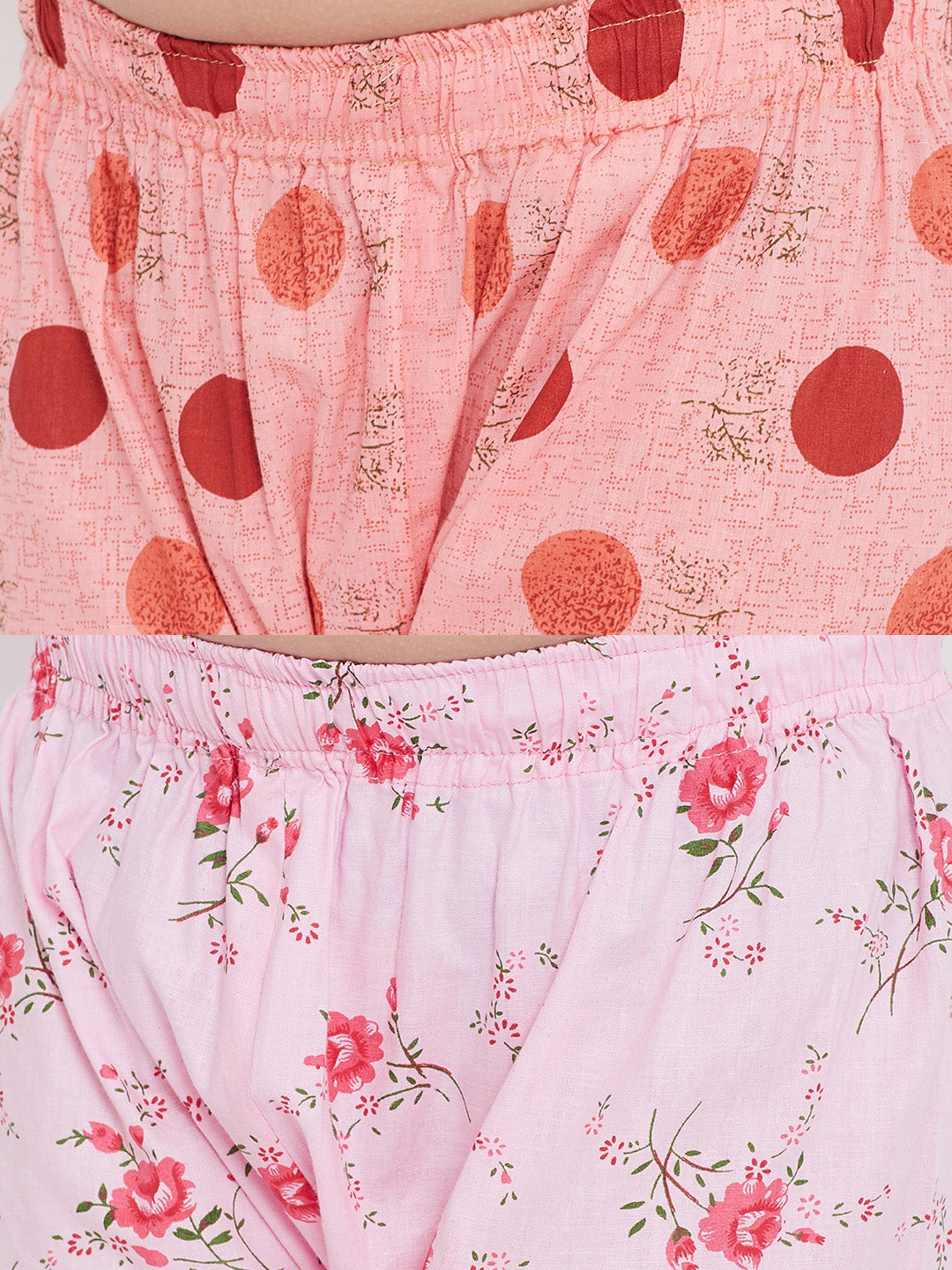 Girl's Peach & Pink Printed Rayon Nightsuit (Pack of 2) - NOZ2TOZ KIDS