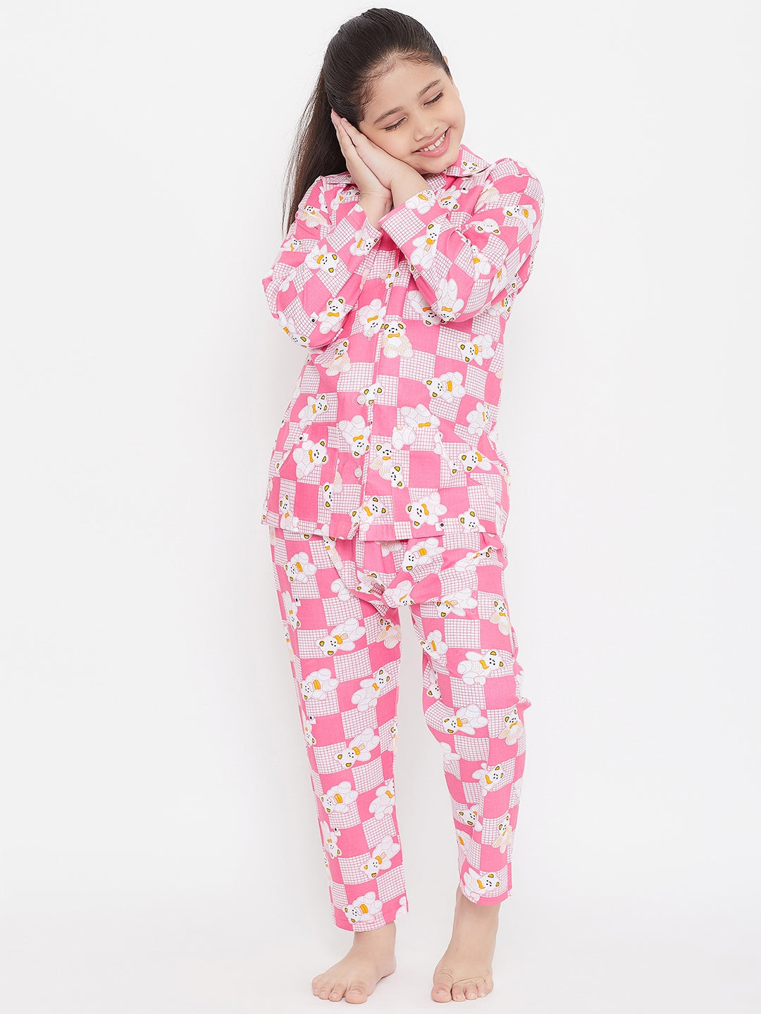 Girl's Pink & Pink Printed Rayon Nightsuit (Pack of 2) - NOZ2TOZ KIDS