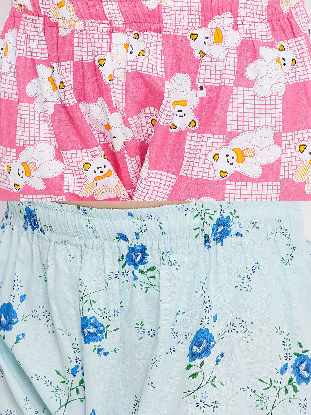 Girl's Pink & Blue Printed Rayon Nightsuit (Pack of 2) - NOZ2TOZ KIDS