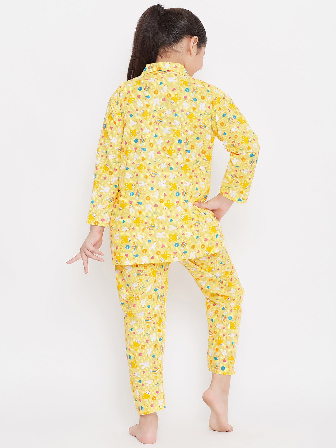 Girl's Pink & Yellow Printed Rayon Nightsuit (Pack of 2) - NOZ2TOZ KIDS