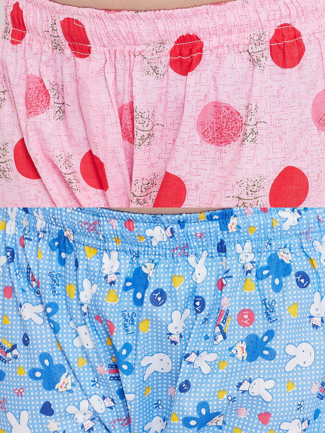Girl's Pink & Blue Printed Rayon Nightsuit (Pack of 2) - NOZ2TOZ KIDS