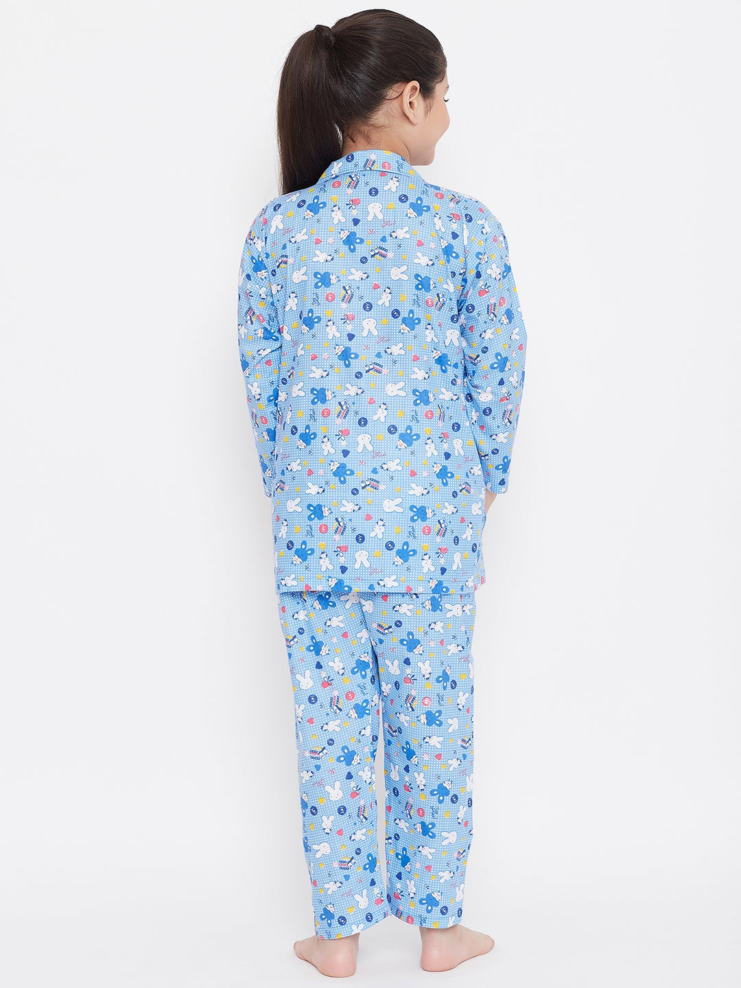 Girl's Peach & Blue Printed Rayon Nightsuit (Pack of 2) - NOZ2TOZ KIDS