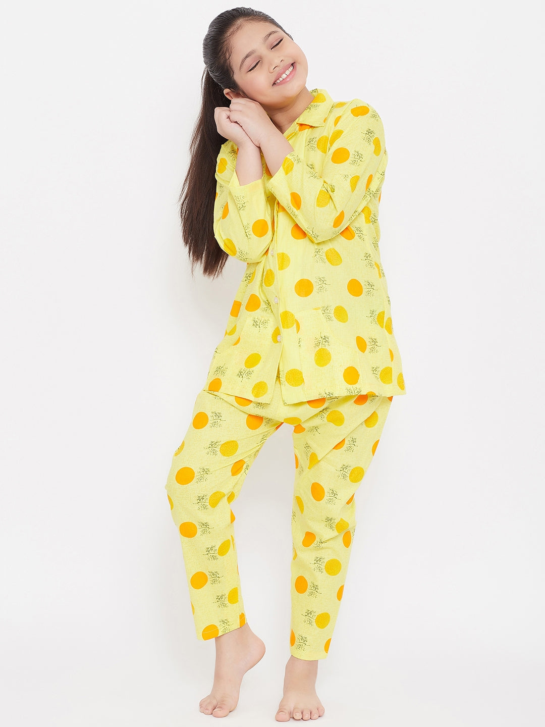 Girl's Yellow & Yellow Printed Rayon Nightsuit (Pack of 2) - NOZ2TOZ KIDS