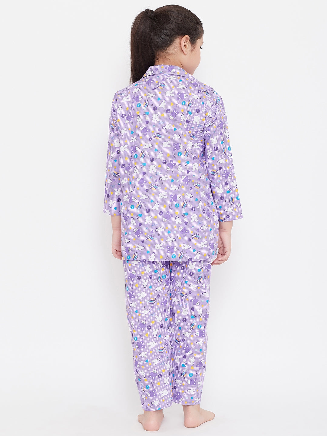 Girl's Blue & Purple Printed Rayon Nightsuit (Pack of 2) - NOZ2TOZ KIDS