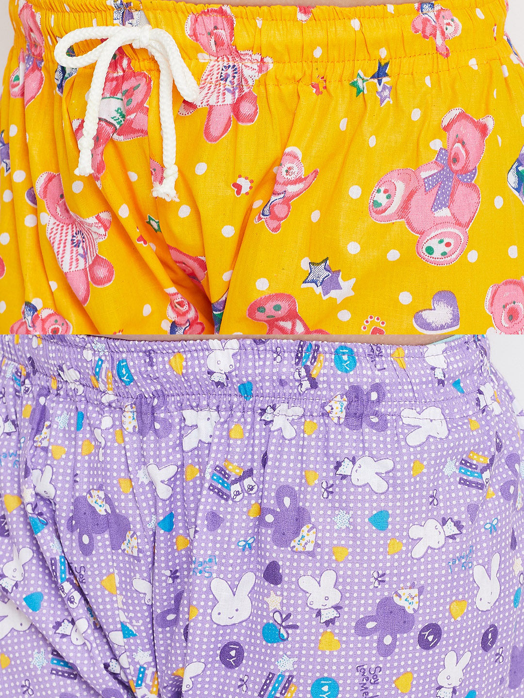 Girl's Mustard & Purple Printed Rayon Nightsuit (Pack of 2) - NOZ2TOZ KIDS