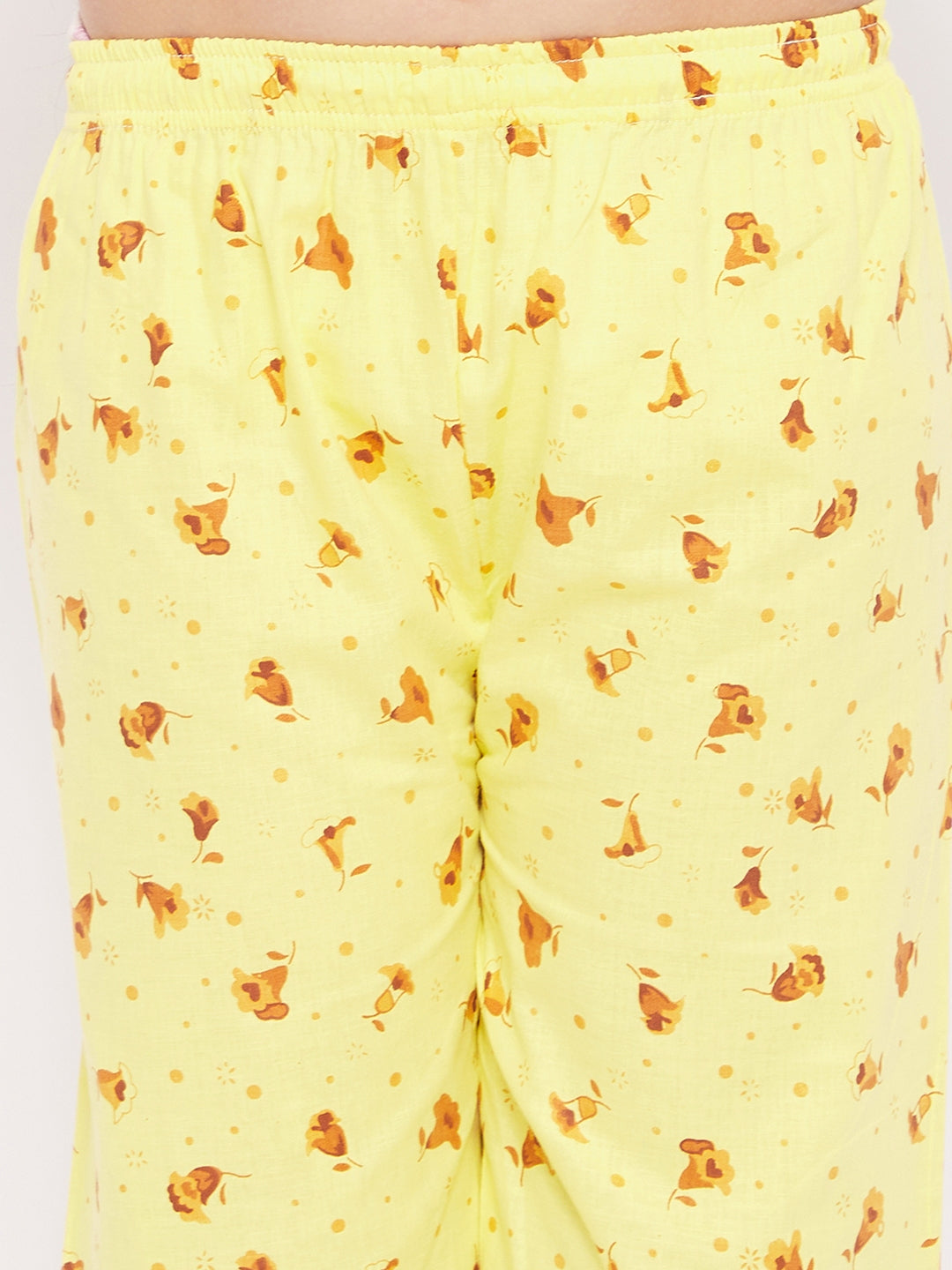 Girl's Yellow Flower Print Cotton Nightsuit  - NOZ2TOZ KIDS