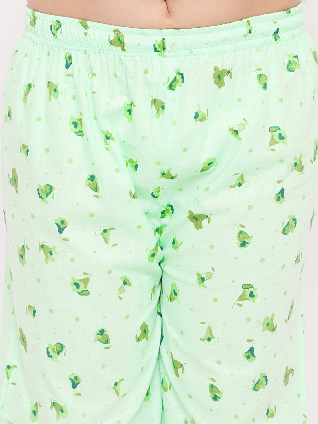 Girl's Sea Green Flower Print Cotton Nightsuit - NOZ2TOZ KIDS