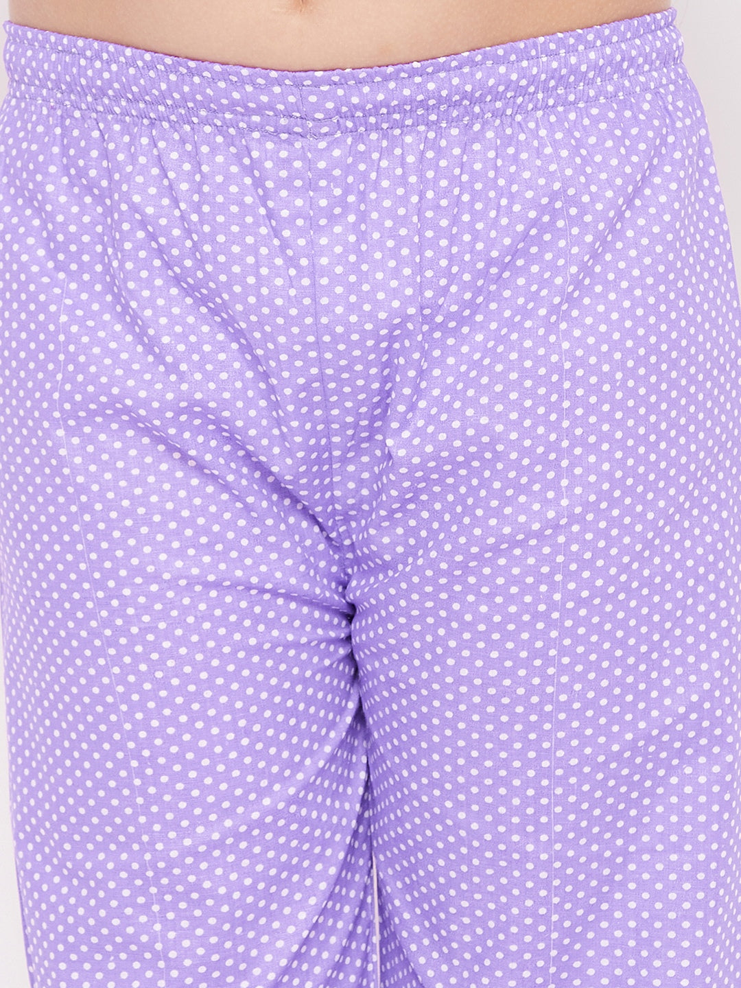Girl's Purple Polka Dot Cotton Nightsuit  - NOZ2TOZ KIDS