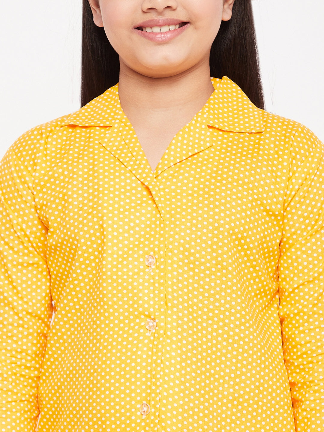 Girl's Mustard Polka Dot Cotton Nightsuit  - NOZ2TOZ KIDS