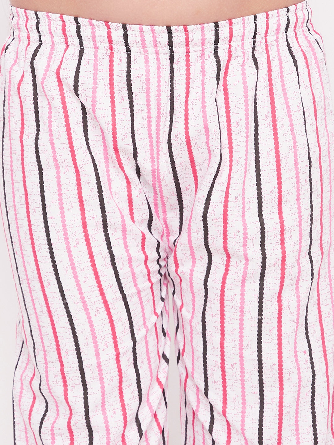 Girl's Pink Striped Cotton Nightsuit  - NOZ2TOZ KIDS