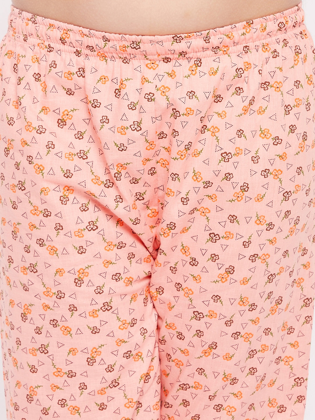 Girl's Peach Floral Print Cotton Nightsuit  - NOZ2TOZ KIDS