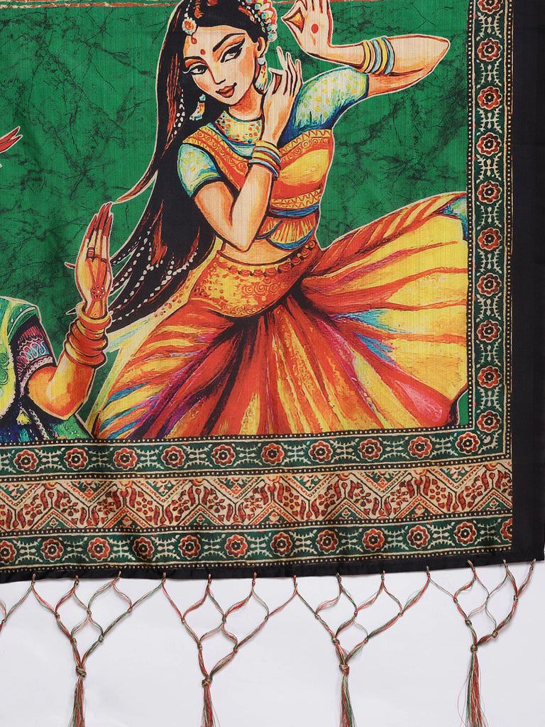 Women's Digital Print Shiney Satin Semistitched Lehenga Choli With Unstitched Blouse And Thred Work Dupatta