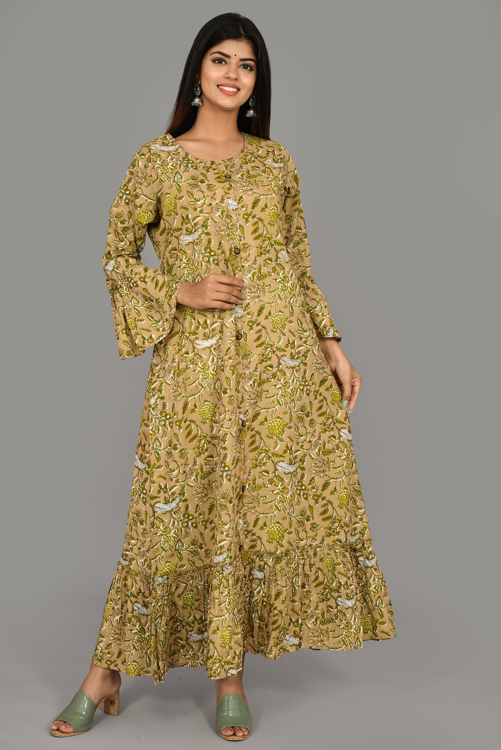 Women's Green Floral Print kurta - KAAJH
