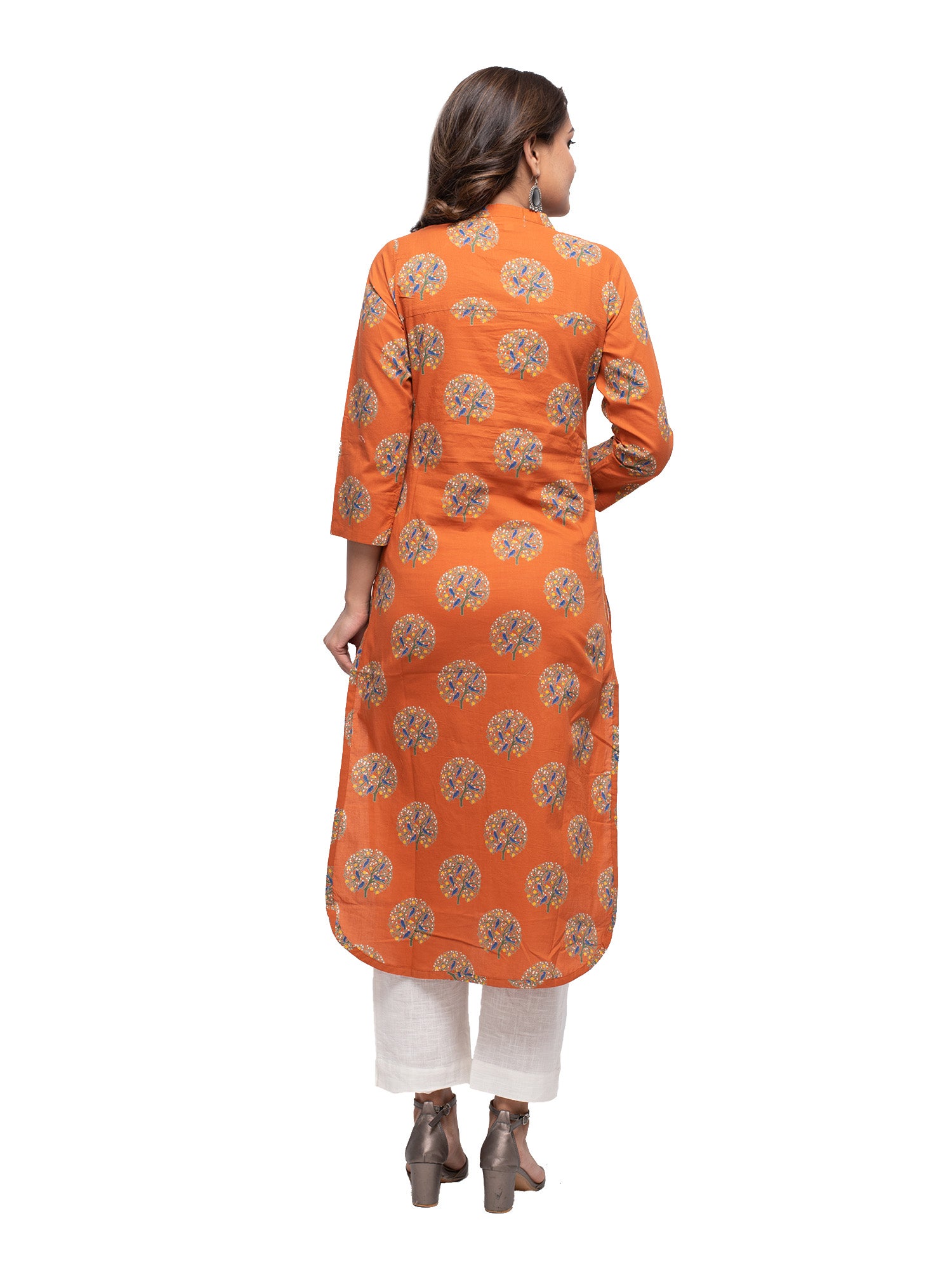 Women's Orange Block Print kurta - KAAJH