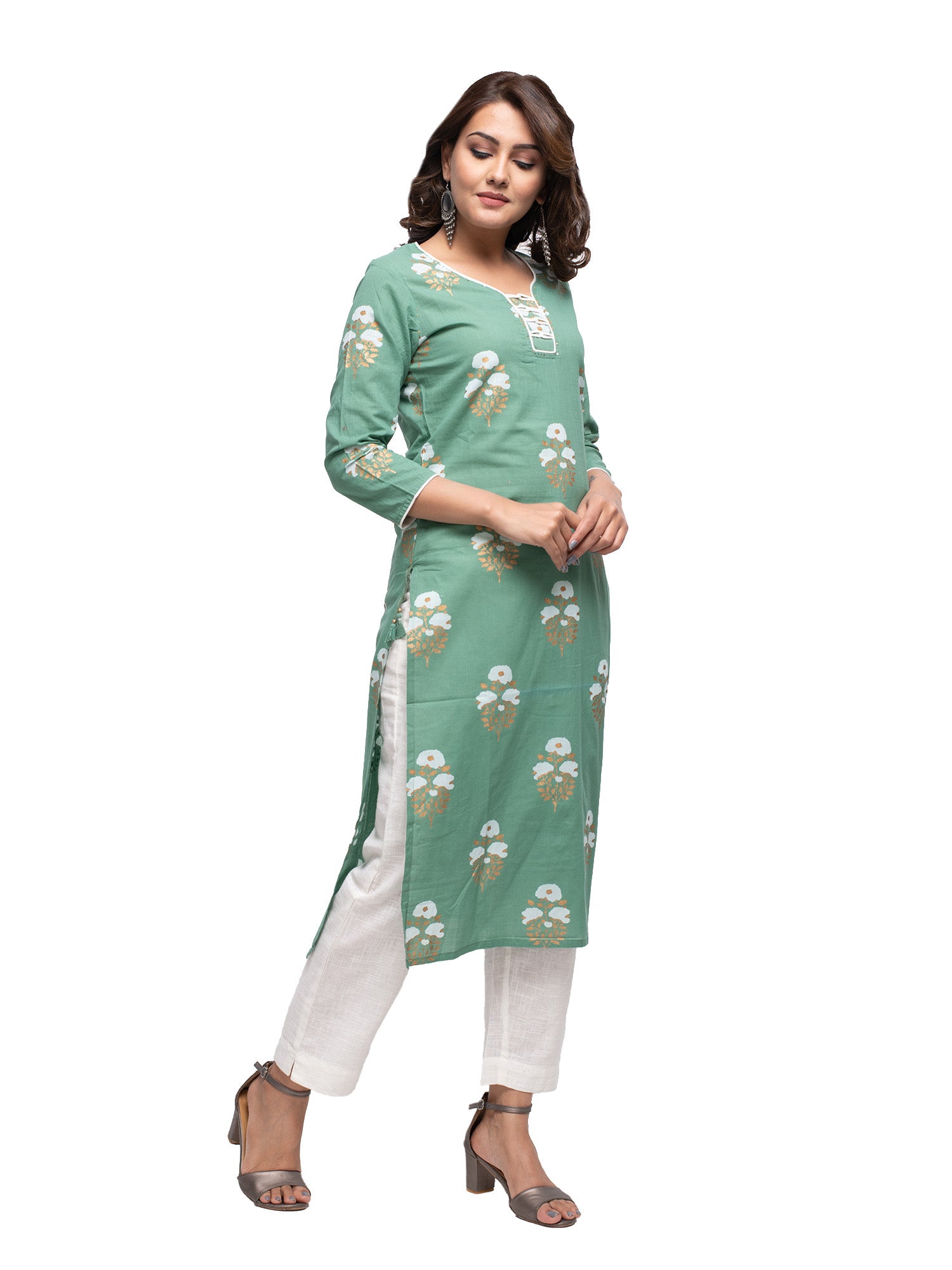 Women's Green Floral Print kurta - KAAJH