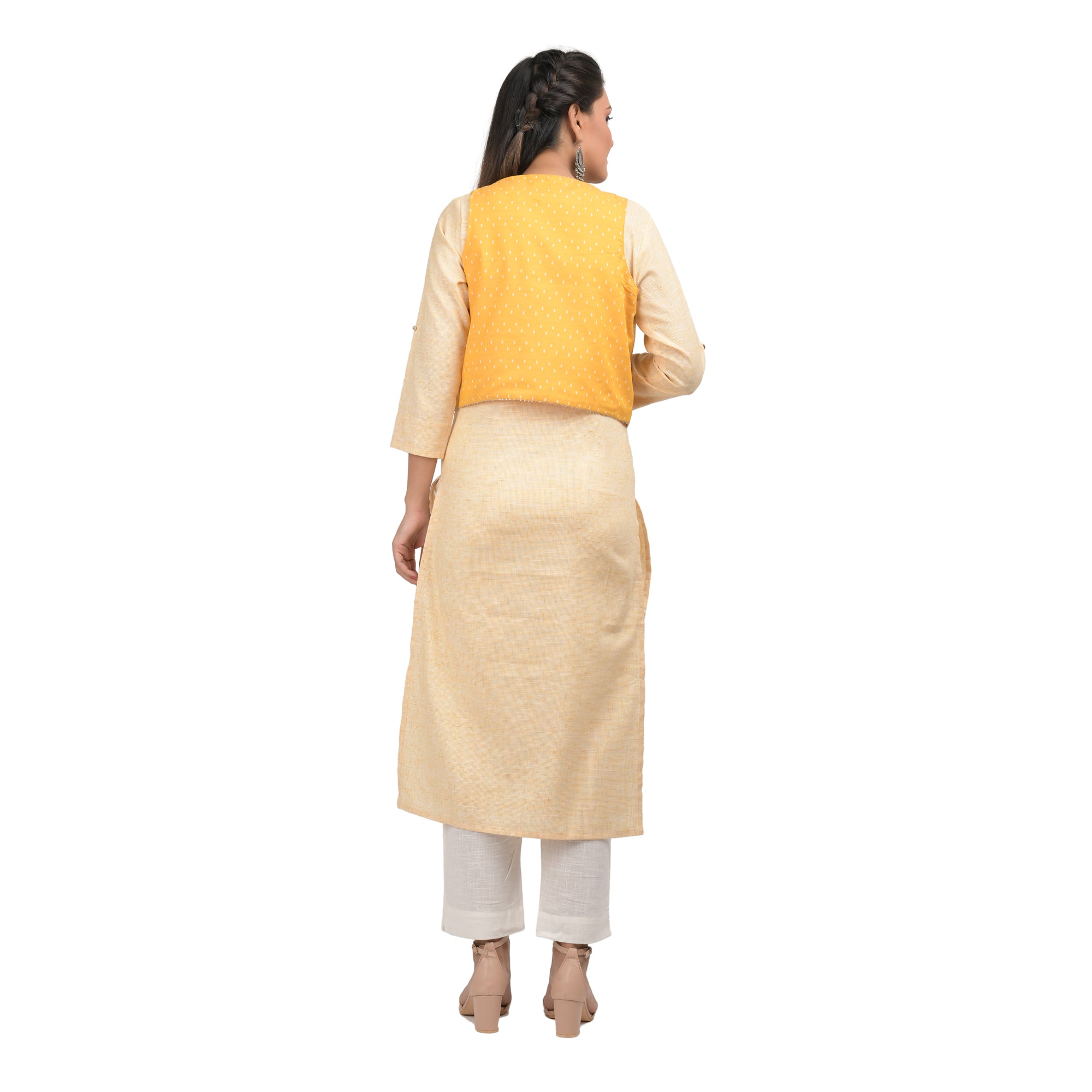 Women's Yellow Printed Jacket kurta - KAAJH