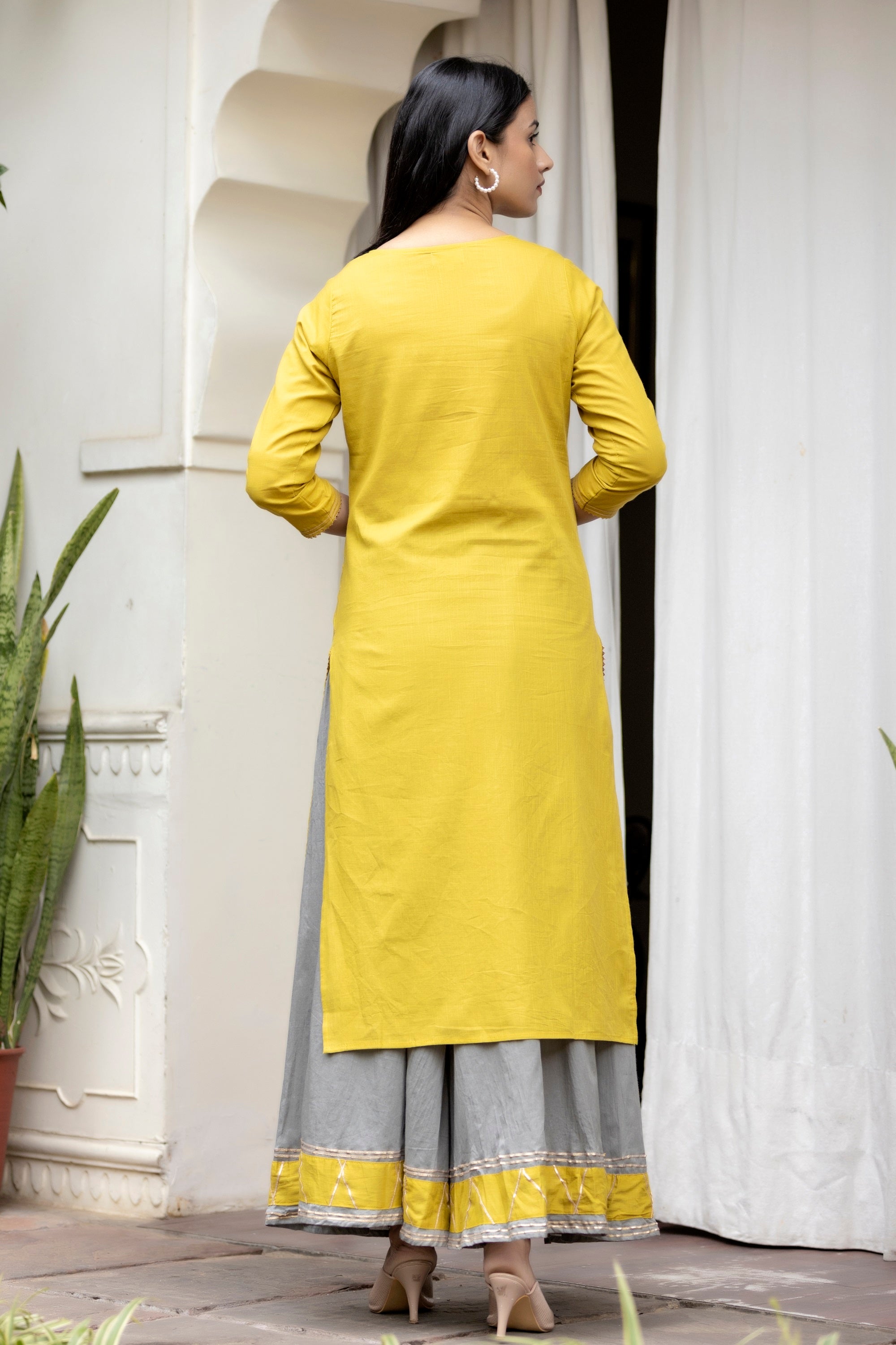 Women's Lemon Grey Print Suit Set - KAAJH