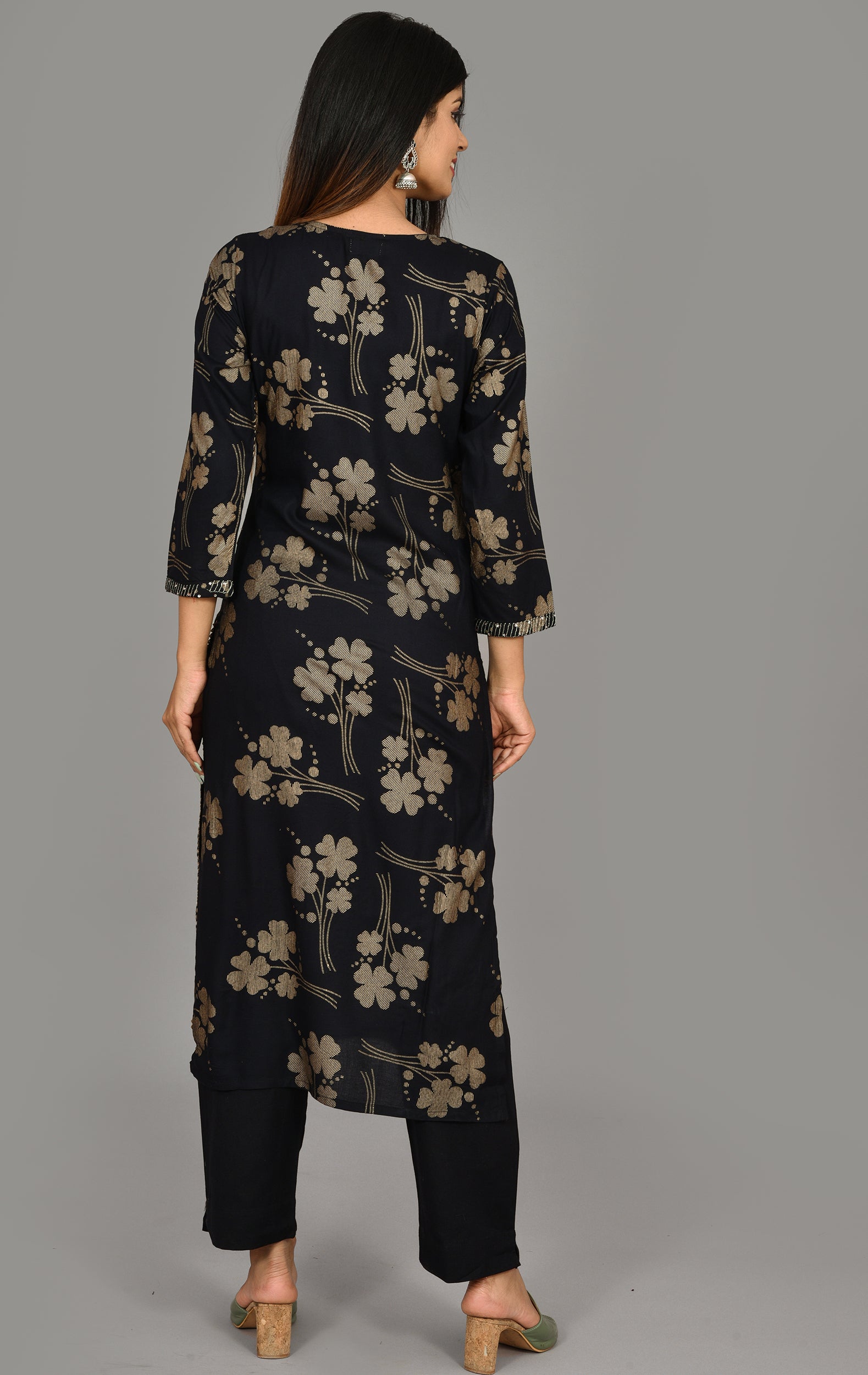 Women's Black Printed Modal Kurta Pant Set - KAAJH