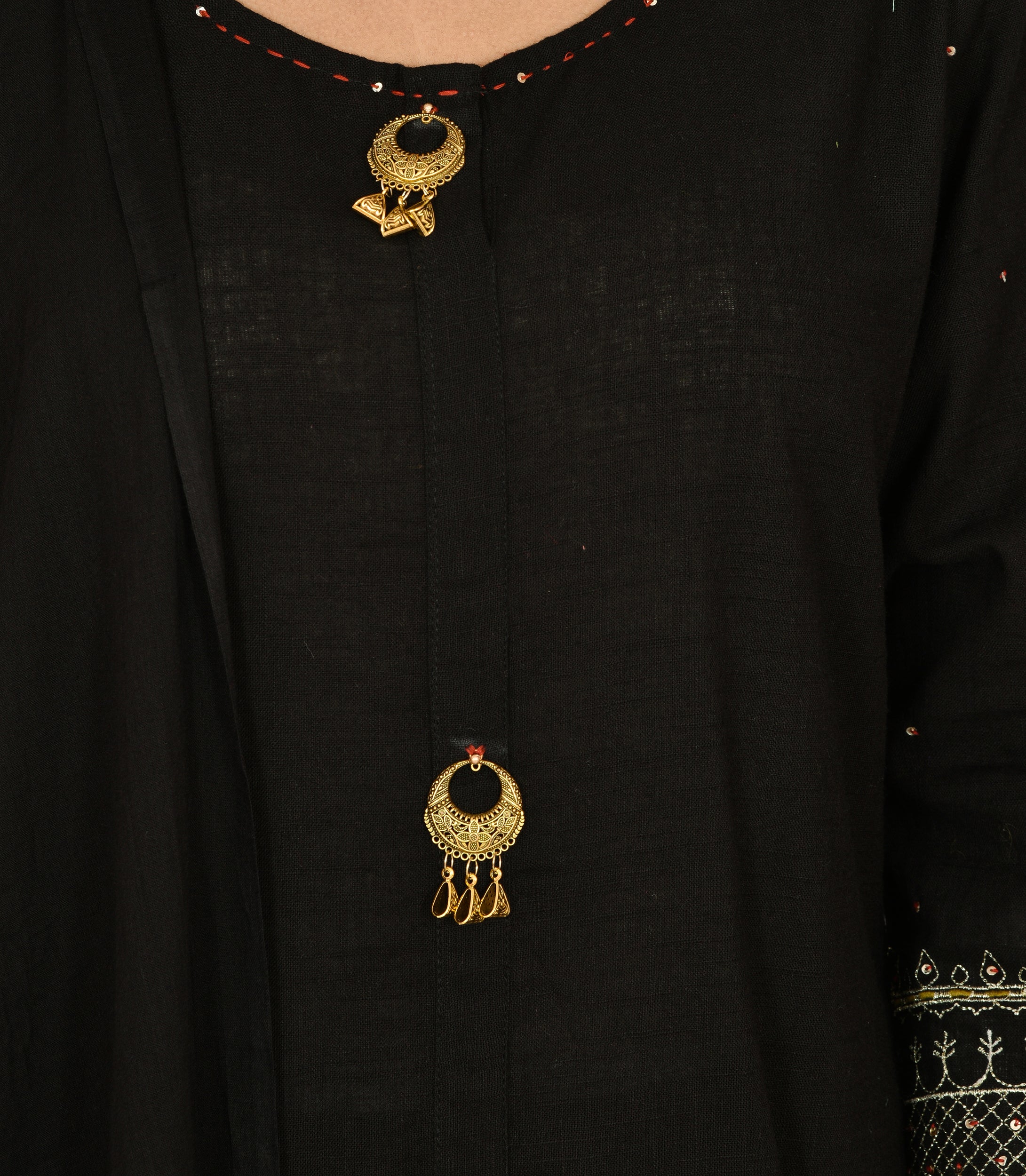 Women's Black Metal Embellishment Printed Suit Set - KAAJH