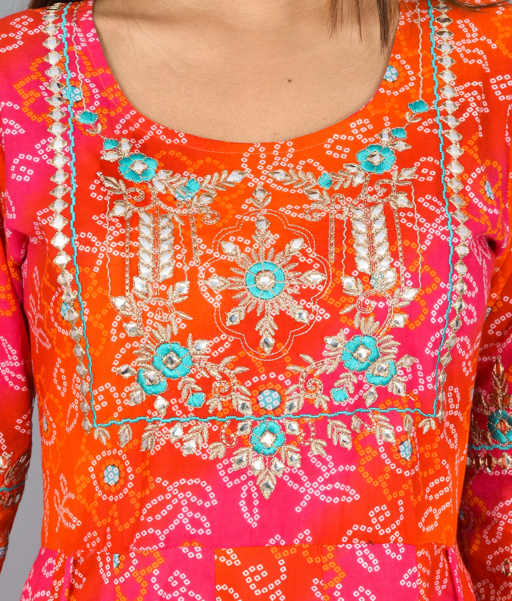 Women's Orange Zari Embroidery Anarkali Kurta - KAAJH
