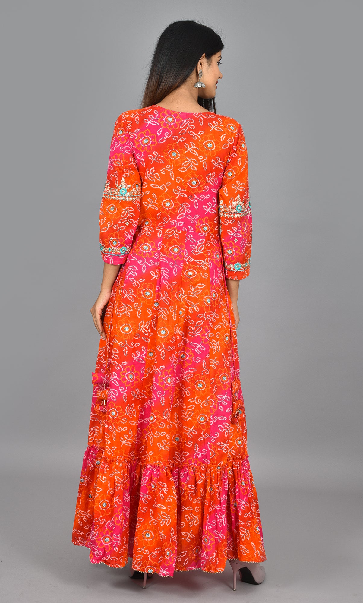 Women's Orange Zari Embroidery Anarkali Kurta - KAAJH