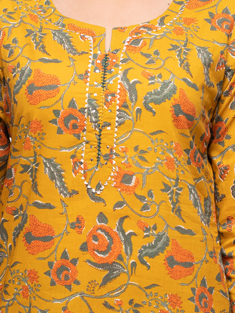 Women's Yellow Floral Print Suit Set - KAAJH USA