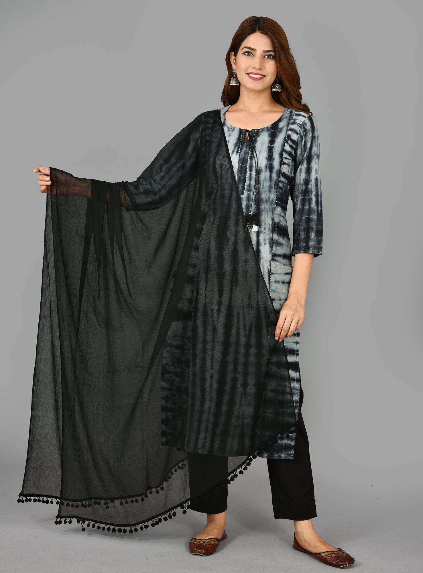 Women's Black Tie Dye Cotton Suit Set - KAAJH