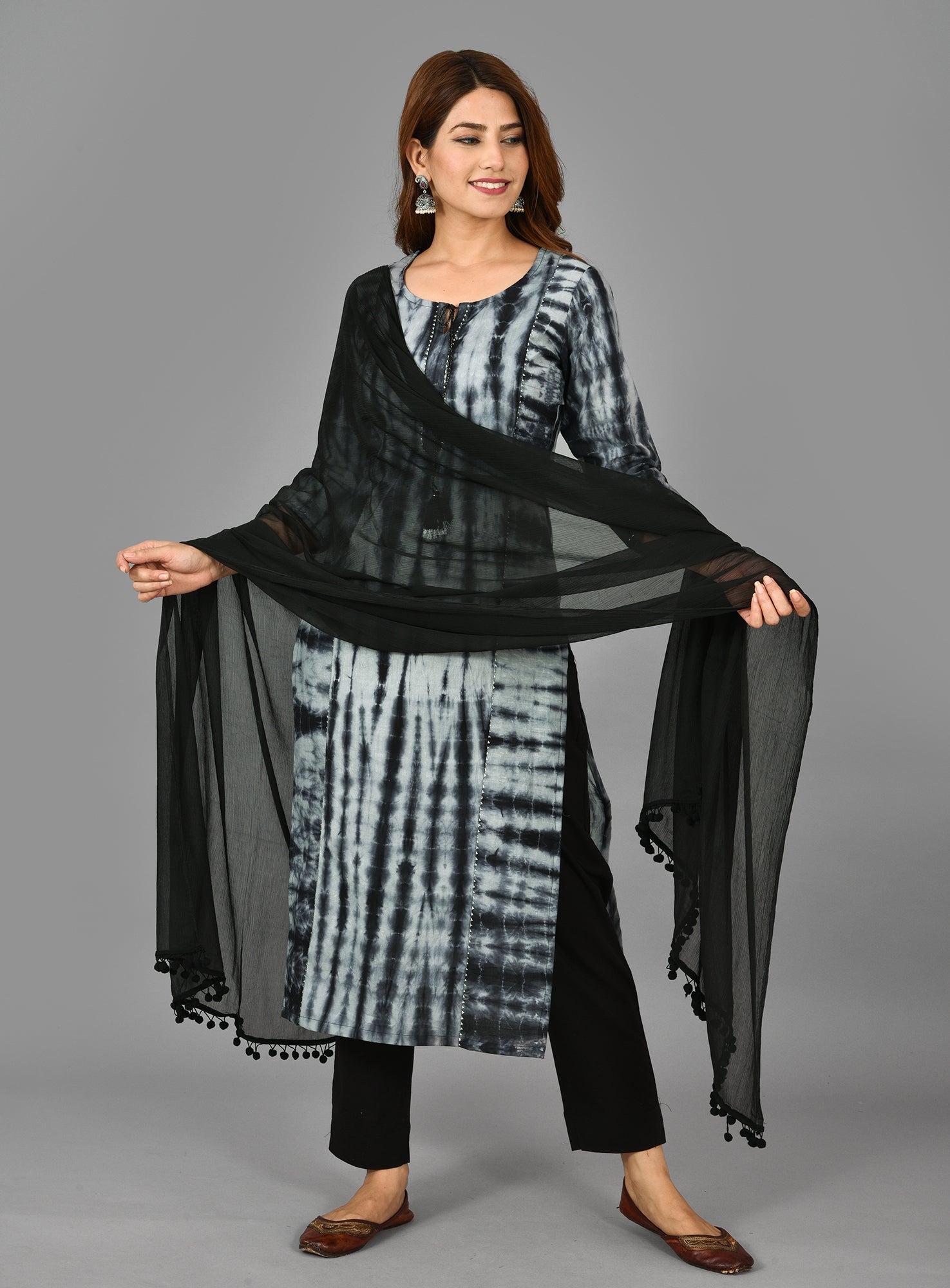 Women's Black Tie Dye Cotton Suit Set - KAAJH