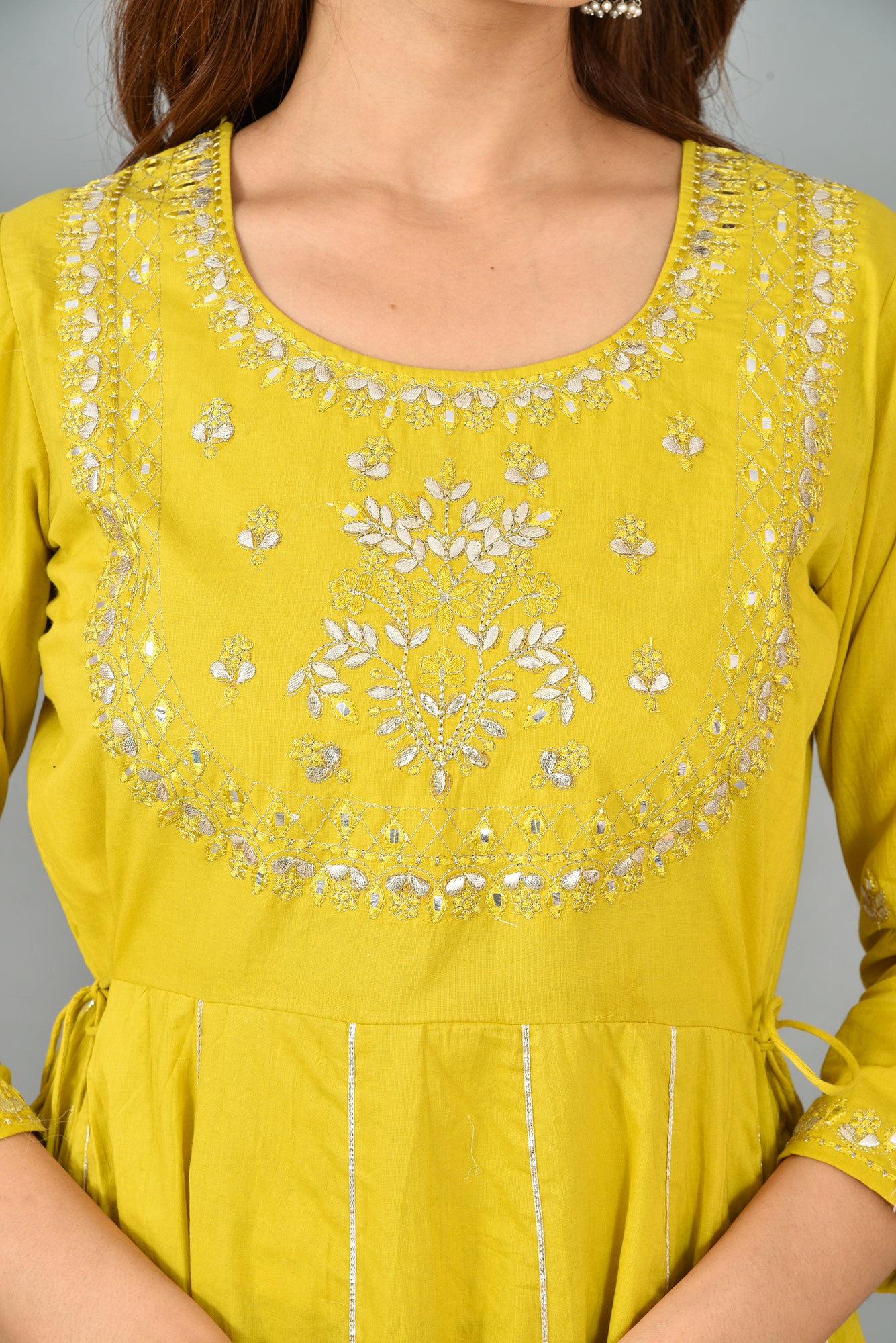 Women's Yellow Zari Embroidery Anarkali Kurta - KAAJH