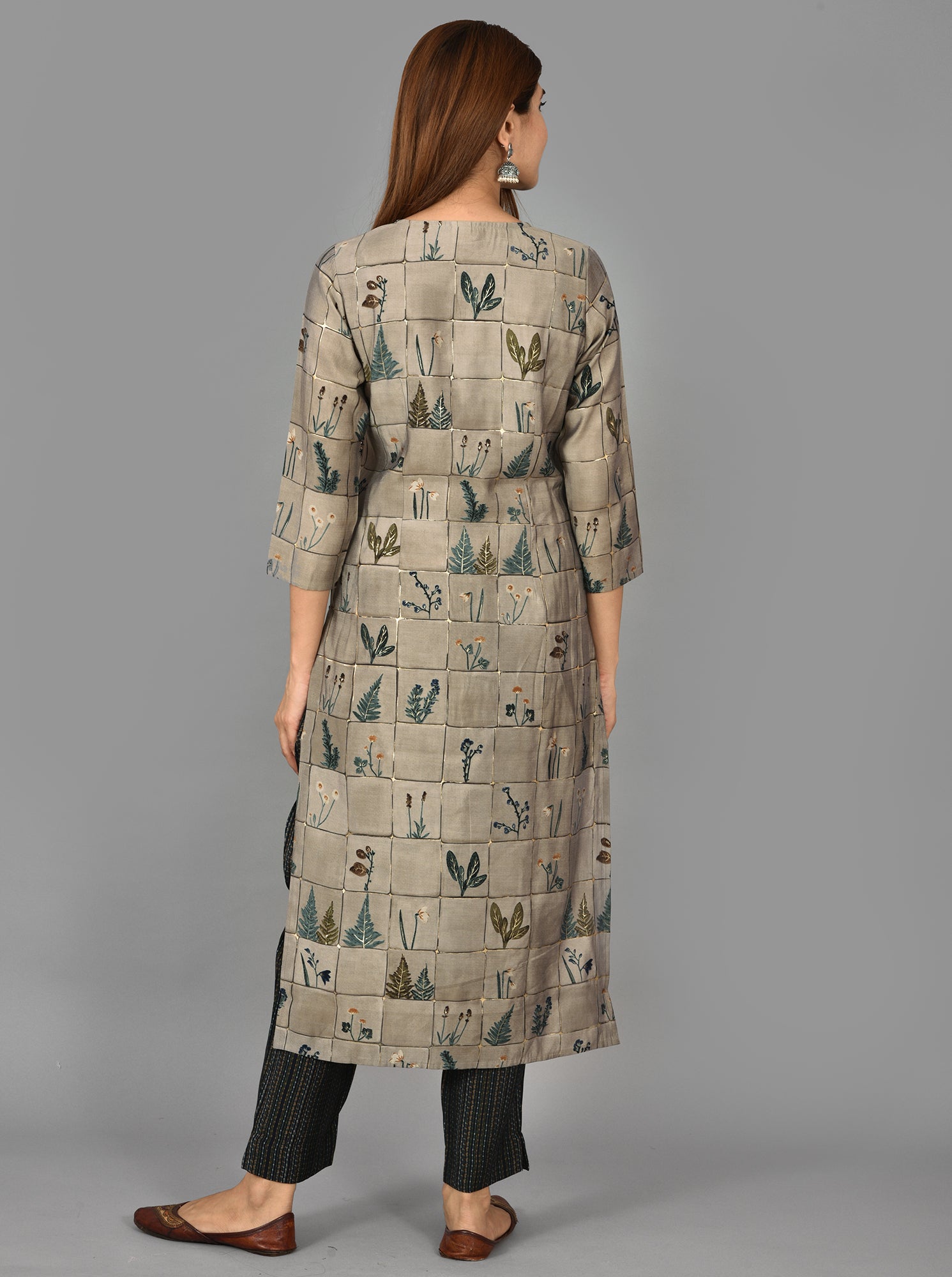 Women's Grey Floral Printed Modal Kurta Pant Set - KAAJH