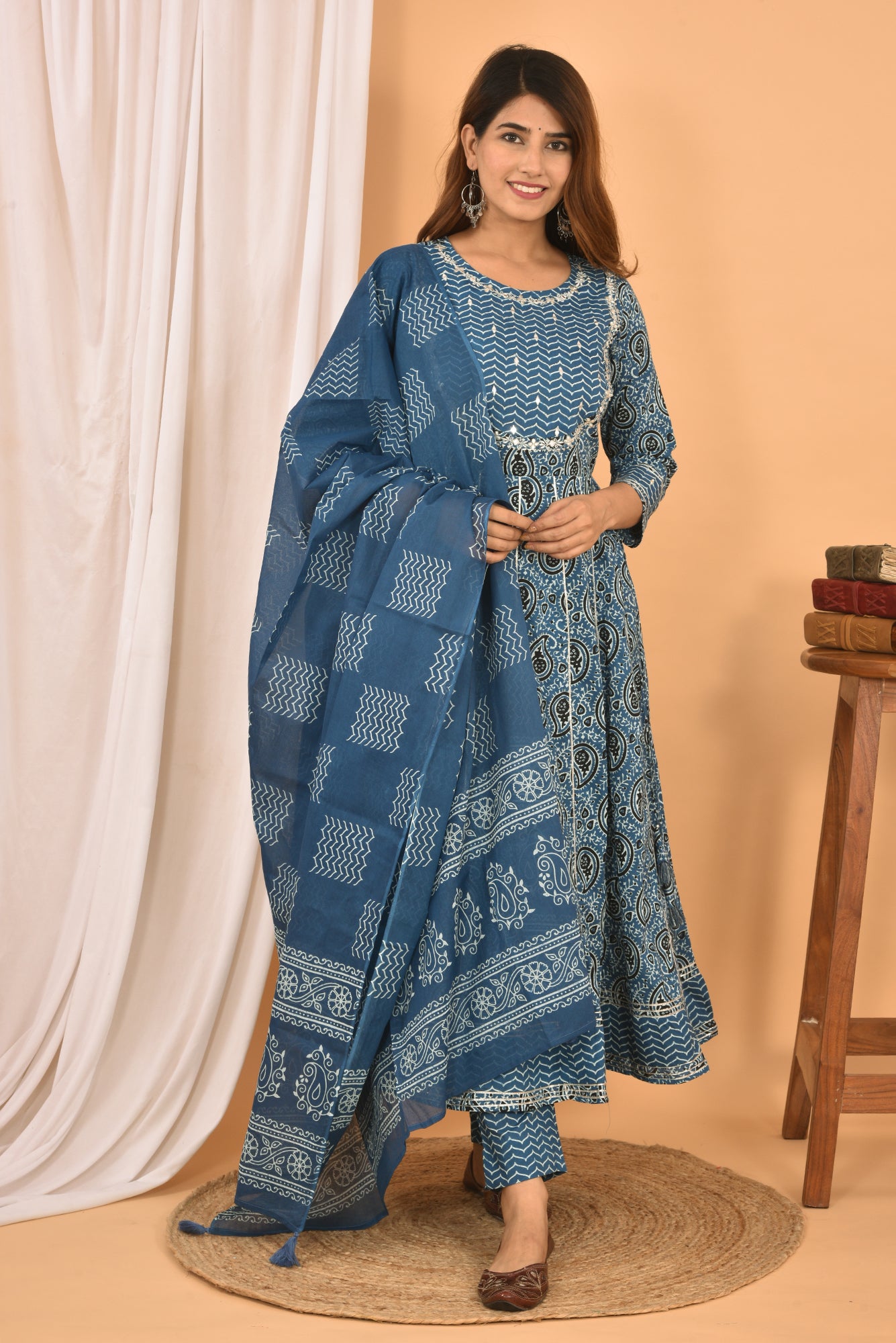 Women's Blue Embellished Anarkali Suit Set - KAAJH