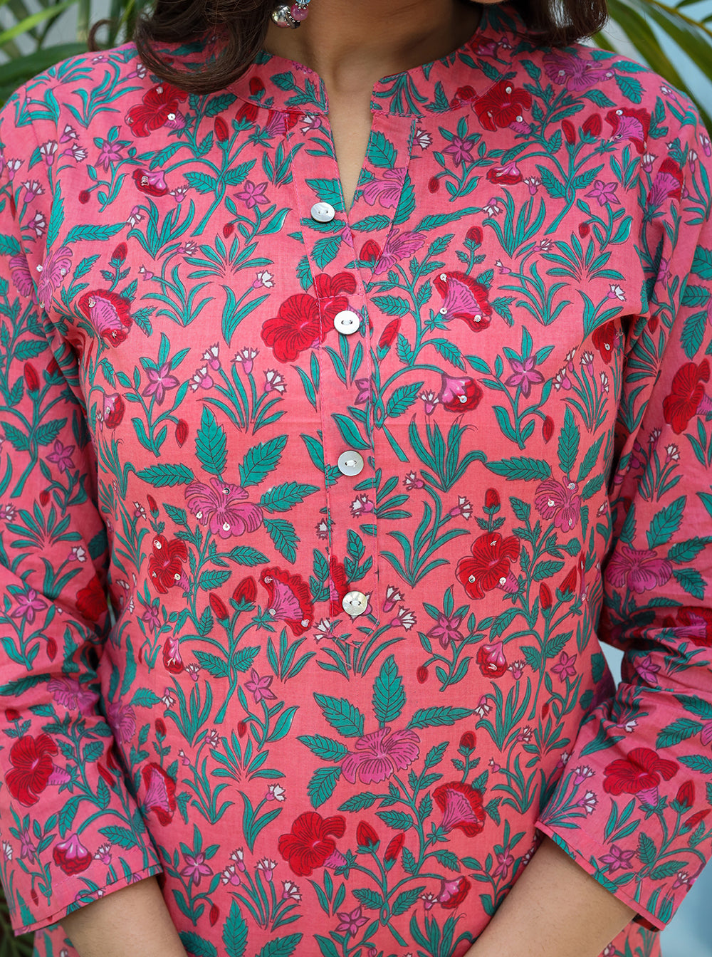 Women's Pink Floral Print Cotton Kurta Pant Set - KAAJH