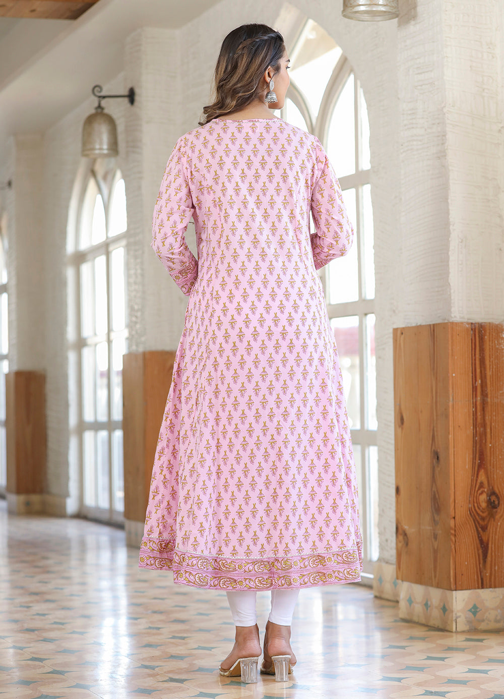 Women's Pink Cotton Printed A-line Kurta - KAAJH