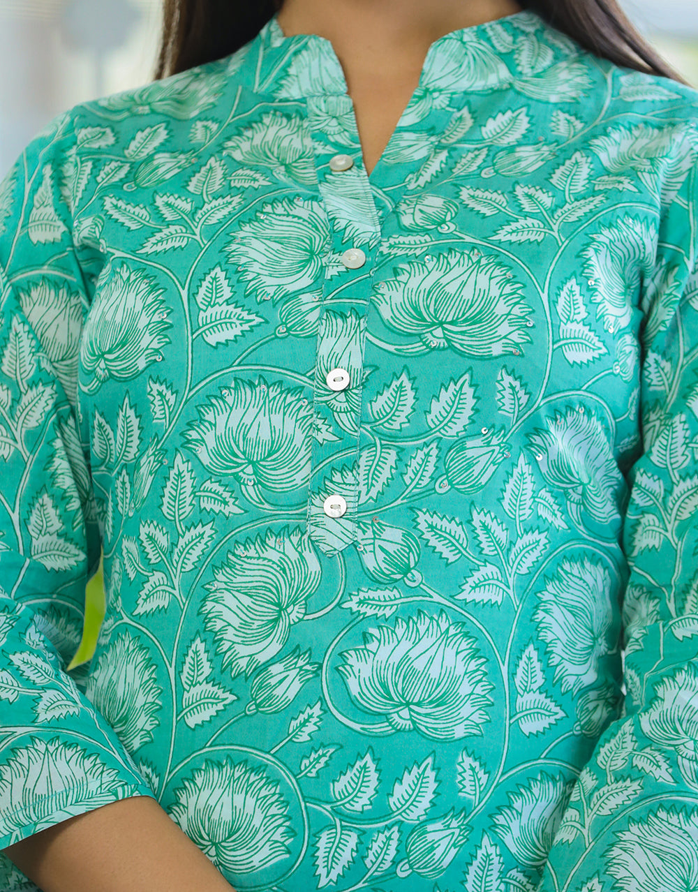 Women's Pastel Green Floral Print Cotton Casual Kurta - KAAJH